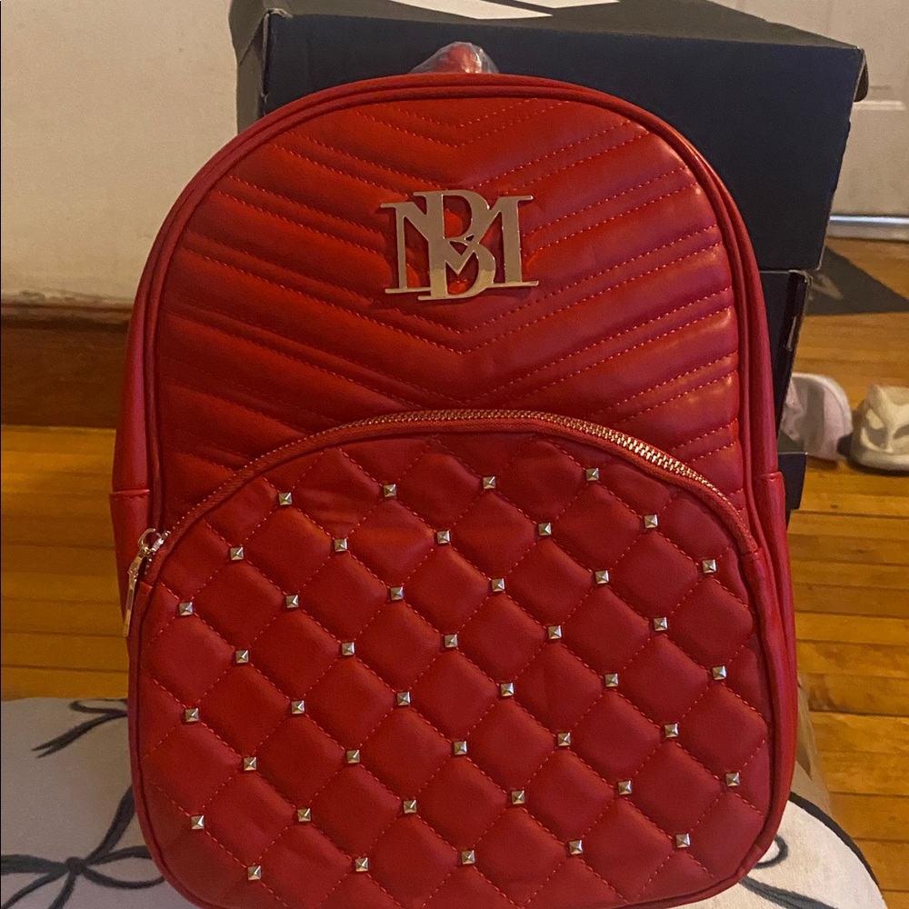 Red Quilted Backpack with Gold Accents NWT Badgley Mischa